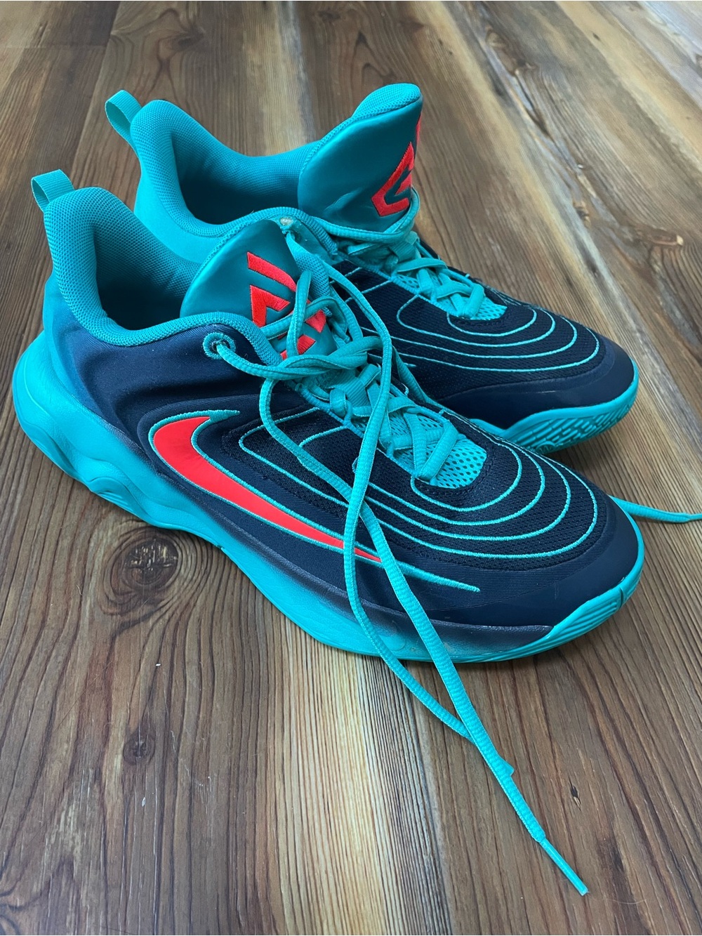 Youth Athletic Shoes - Teal & Navy with Coral Accent 6Y